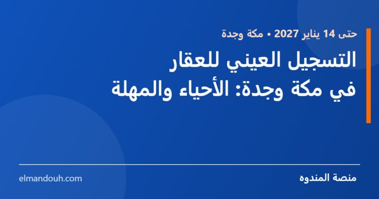 بطاقة عنوان: التسجيل العيني للعقار في مكة وجدة، الأحياء والمهلة والخطوات — منصة المندوه